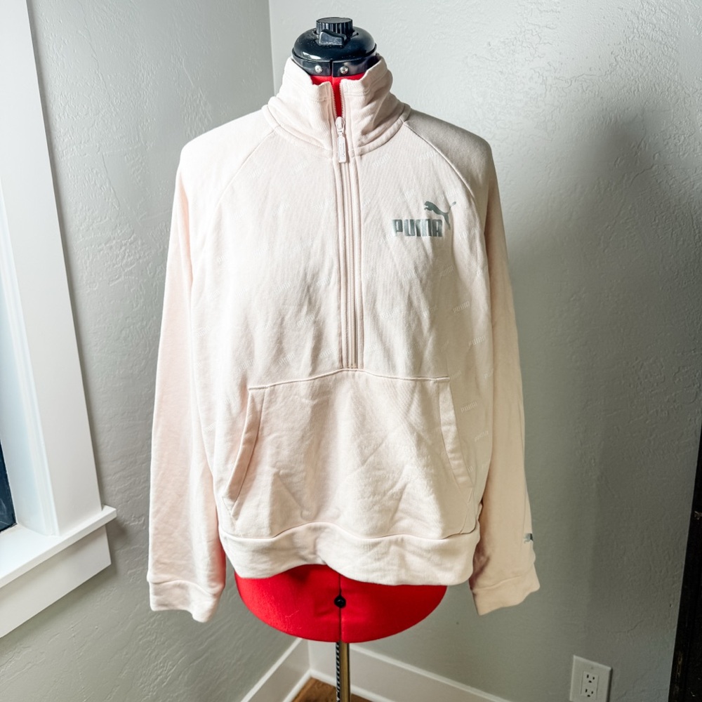 Puma Half Zip Athletic Light Pink Pullover Sweatshirt Size L